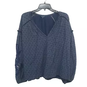 Lucky Brand Top Womens XL Bue Peasant Crochet Cottagecore Boho Festival Tassels - Picture 1 of 17