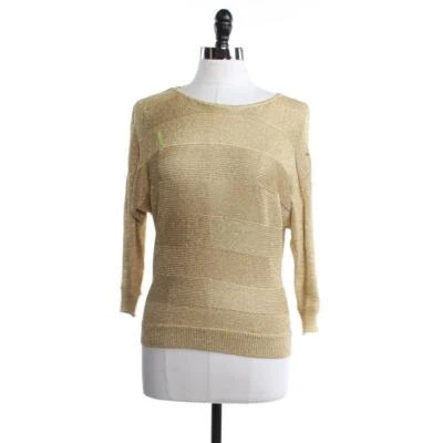 Suéter de punto elástico INC para mujer XS Top brillante manga larga dorado Foto 1 de 4