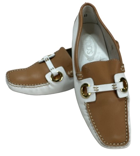 TOD’S Mocassini autista donna Tod's in pelle taglia 40 US 10 bianchi beige cammello ottimi