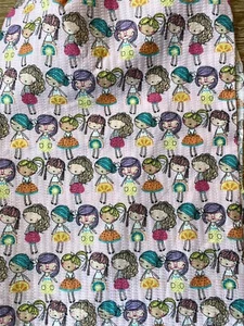 Vintage Cotton Fabric ‘70’s Girls Posing With Tiny Fruit Skirts - Cute 27.5x16.8 - Picture 1 of 4