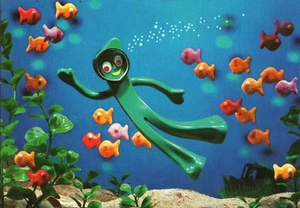 Kaugummi Unterwasser mit bunten Fischen 1983 Kunst Clokey Hallmark UNBENUTZT Postkarte - Bild 1 von 2