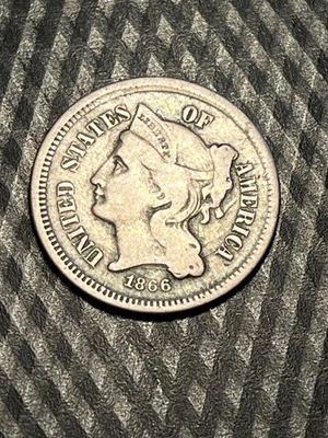 1866 Three Cent Copper Nickel in VG condition  #DD2 - Image 1 of 4