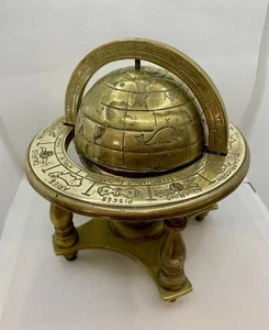Vintage Brass Globe Heavy 4kg Zodiac Reg Des App 991001 Rare Antique Astrology - Picture 1 of 10