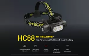 Nitecore HC68 2000 Lumens 202 Meter Beam Distance USB Rechargeable Head Torch - Picture 1 of 12