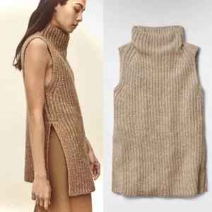 Suéter Aritzia Wilfred Durandal Sin Mangas Cuello Imitado Tostado Tejido Chaleco Pequeño - Imagen 1 de 10