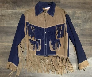 Rare Vintage 2 Tone 70s Suede Fringe Western Jacket Made In Mexico Size Small - Picture 1 of 7