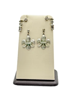 Silver-Plated Antique Fleur-De-Lis and Screw Back CZ Earrings - Picture 1 of 4