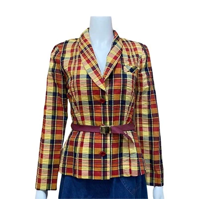Vintage Plaid Blazer with Belt Suit Jacket size 11 - Image 1 of 4