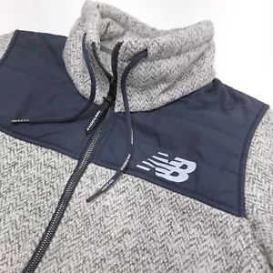 New Balance Womens Large Full Zip Gray & White Herringbone Fleece Sweater Jacket - Picture 1 of 8