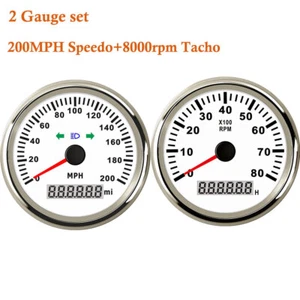 2 Gauge Set 200MPH GPS Speedometer 0-8000rpm Tachometer Red LED for Auto Marine - Picture 1 of 7