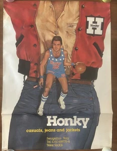 POSTER MANIFESTO ANNI 70 HONKY CASUAL JEANS JACKETS,SENIGALLIA,BASKET FABRIANO - Picture 1 of 2