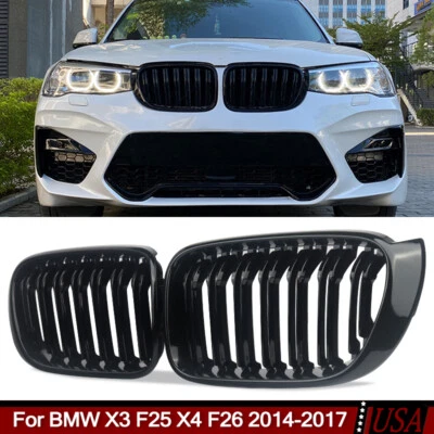 Fit For BMW X3 F25 X4 F26 2014-2017 Front Bumper Kidney Grille Grill Gloss Black Foto 1 de 4
