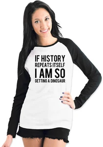 I Am So Getting A Dinosaur Funny Womens Ladies T-shirt Baseball Tee - Picture 1 of 2