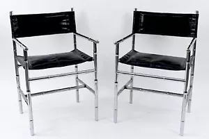 Vintage Mid-Century Modern Chrome Faux Bamboo & Leather Chairs - PAIR - Picture 1 of 8