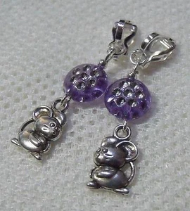 OHRCLIPS  KINDEROHRCLIPS  ZIERLICH MAUS LILA GLITZERPERLE - Bild 1 von 2