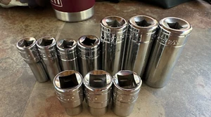 10 Piece P-F Tools Deep And Mid Length 3/8 and 1/2 Drive Socket Set. Most new - Picture 1 of 9