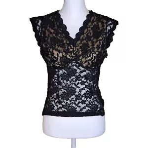 Whimisgoth Fairygrunge Vamp Babydoll Sheer Lace Top Large Black Floral Goth Y2K - Picture 1 of 7