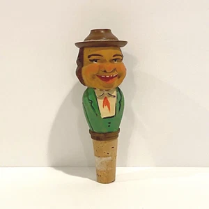 Vintage geschnitzter zweiköpfiger Mann aus Holz mit Hut mechanischer Flaschenkorkenverschluss - Bild 1 von 9