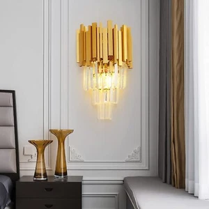 Modern Luxury Gold Crystal Wall Lamp,Indoor Lighting Home Bedroom Wall Light - Picture 1 of 9