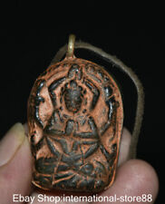 1.8" Rare Old Tibetan Silver Mud Incense Ashes 8 Arms Guanyin Buddha Pendant