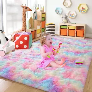 Cute Rainbow Area Rug for Girls Bedroom, 4X6 Feet Fluffy Kids Rug for Room Decor - Picture 1 of 12