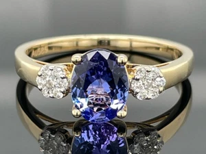SCHMUCKJAGD RING GR.18 (CA.57) AUS 585/-GELBGOLD MIT TANSANIT & BRILLANTEN - Imagen 1 de 3