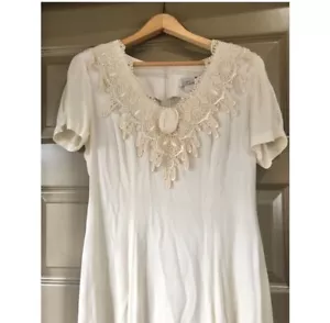Vestido Cinturón Vintage Años 90 Cottagecore Pradera Escarlata Encaje Talla 7/8 Almohadillas para el Hombro - Imagen 1 de 11