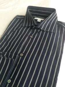 Banana Republic Button Down Shirt Navy w/White & Tan Stripes French Cuffs Size L - Picture 1 of 11