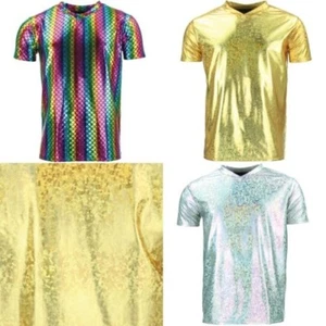 T-Shirt Shiny GOLD SILVER Mermaid Scales Festival Party Metallic Sparkling - Picture 1 of 10