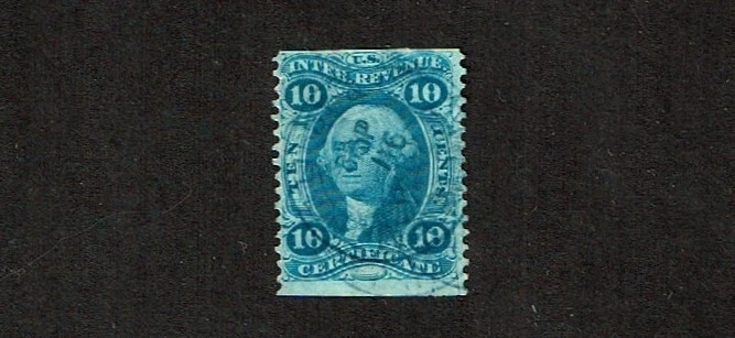 1862-71 U.S.Revenue First Issue 10c Blue CERTIFICATE PART PERF Sc#R33b Local Can - Image 1 of 1