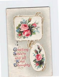 Postcard Greeting Sincere and all Kind Thoughts with Roses Embossed Art Print - Picture 1 of 2