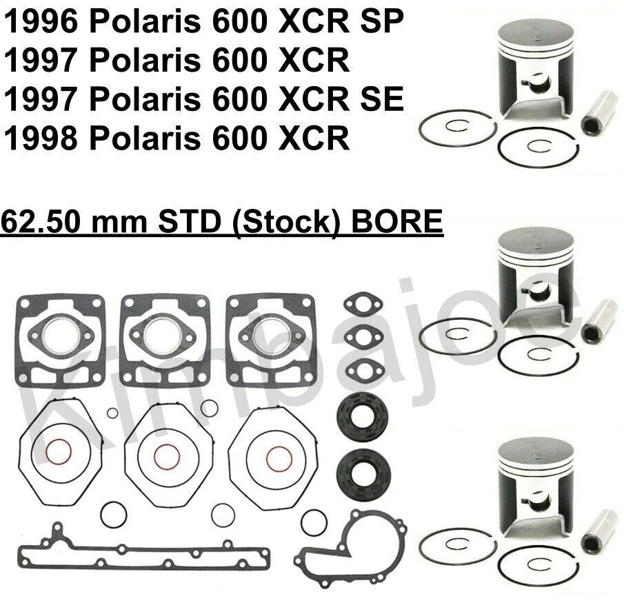 1996 1997 1998 Polaris XCR 600 SP SE 62.50 mm STD BORE SPI Piston Kits Rebuild  - Image 1 of 1
