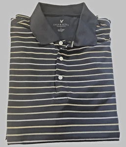 LYLE & SCOTT Mens Performance Golf Short Sleeve NAVY BLUE Stripe POLO Shirt SZ L - Imagen 1 de 5