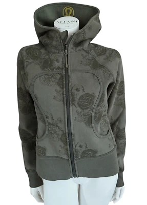 Chaqueta con Capucha Lululemon Para Mujer Talla S/M Cremallera Frontal Rosa Estampado Floral Verde Ejército Foto 1 de 4