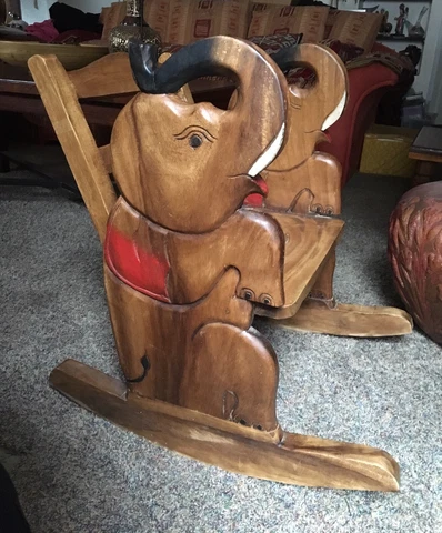 Kids Elephant Rocker/Rocking Bench-Toddler Childs Youth Chair Carved Wood RARE Cover