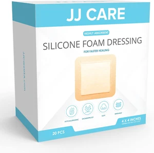 Silicone Foam Dressing 4X4 - Pack of 20, Waterproof Wound Dressing with Silicone - Picture 1 of 12