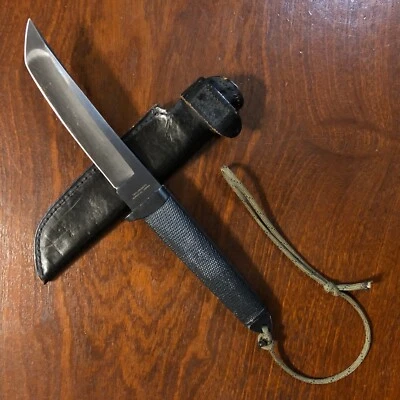 Cuchillo de Lucha Taylor Seto Japón MCR-11 Tanto Años 80 De Colección y Funda de Cuero Negro Foto 1 de 4