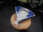 Antique Japanese Blue & White Porcelain Haidai Sake Cup Stand - Shape Of Fan
