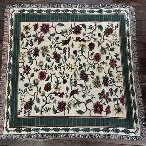 Cranberry Red Yellow Hunter Green Flower Vines country cottage garden Blanket - Picture 1 of 4