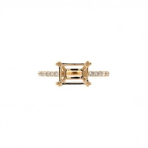 Anello semimontato taglio smeraldo 8x6 mm in oro giallo 14 carati con accento diamante (47344) - Foto 1 di 7
