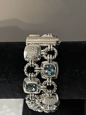 David Yurman Renaissance Sterling Blue Topaz Diamond Bracelet Vintage 2007 *234 - Изображение 1 из 4