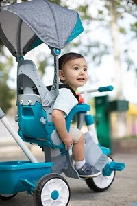Toddler Trike Adult Push Behind Grow With Me Bicycle Teal Blue Kids Tricycle - Picture 1 of 5
