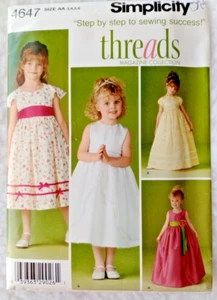 Revista Simplicity Thread Niñas Tallas 3-6 Pascua Formal Vestido Patrón 4647 Nuevo - Imagen 1 de 2