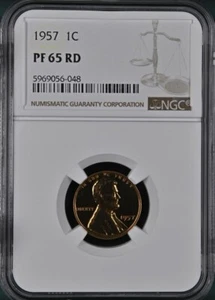 1957 PROOF LINCOLN WHEAT CENT PENNY 1C NGC PF 65 RD PR65RD - Picture 1 of 2
