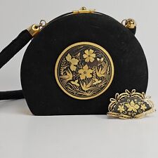Damascene Minaudiere And Brooch Vanity Clutch Handbag Purse Toledo Ware Vintage