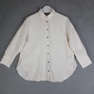 NEU Zara Crinkle Button Up Shirt Damen Medium Ivory Oversized leicht - Bild 1 von 13