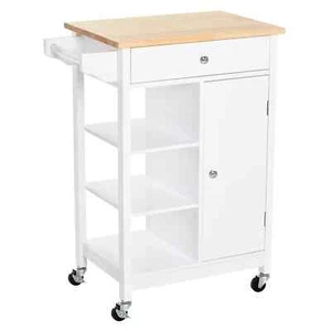 Kitchen Trolley, Kitchen Island on Wheels, w/ Wood Top, 3 Shelves and Storage - Picture 1 of 12