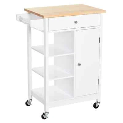 Kitchen Trolley, Kitchen Island on Wheels, w/ Wood Top, 3 Shelves and Storage - Image 1 of 4