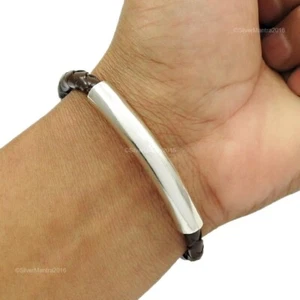 925 Sterling Silver Handcrafted Jewellery Chain Leather Bracelet A16 - Picture 1 of 6