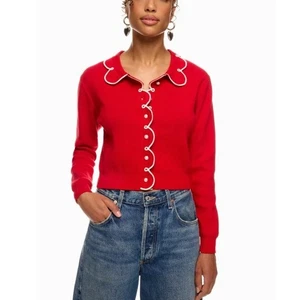 Cárdigan Rachel Antonoff Rojo Cupcake Cuello Abotonado Suéter Recortado Talla XS - Imagen 1 de 14